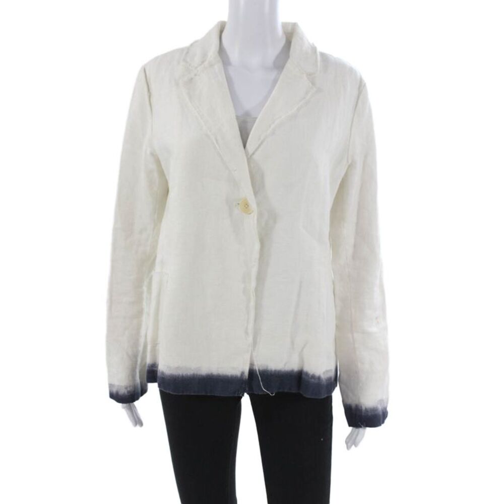 Kes Womens Linen Blazer White Button Long Sleeve Size M